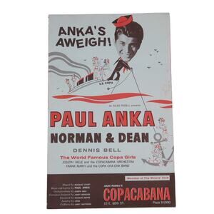 Copacabana Night Club Paul Anka Advertisement New York Vtg 1960s Anka's Aweigh